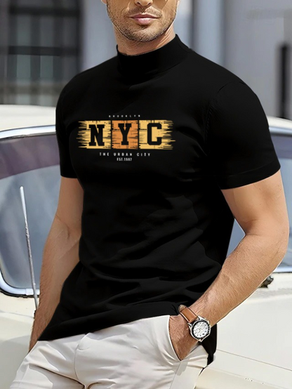 Men's Graphic T-Shirt NYC Urban Nights With Painted Wood Texture Effect Letters