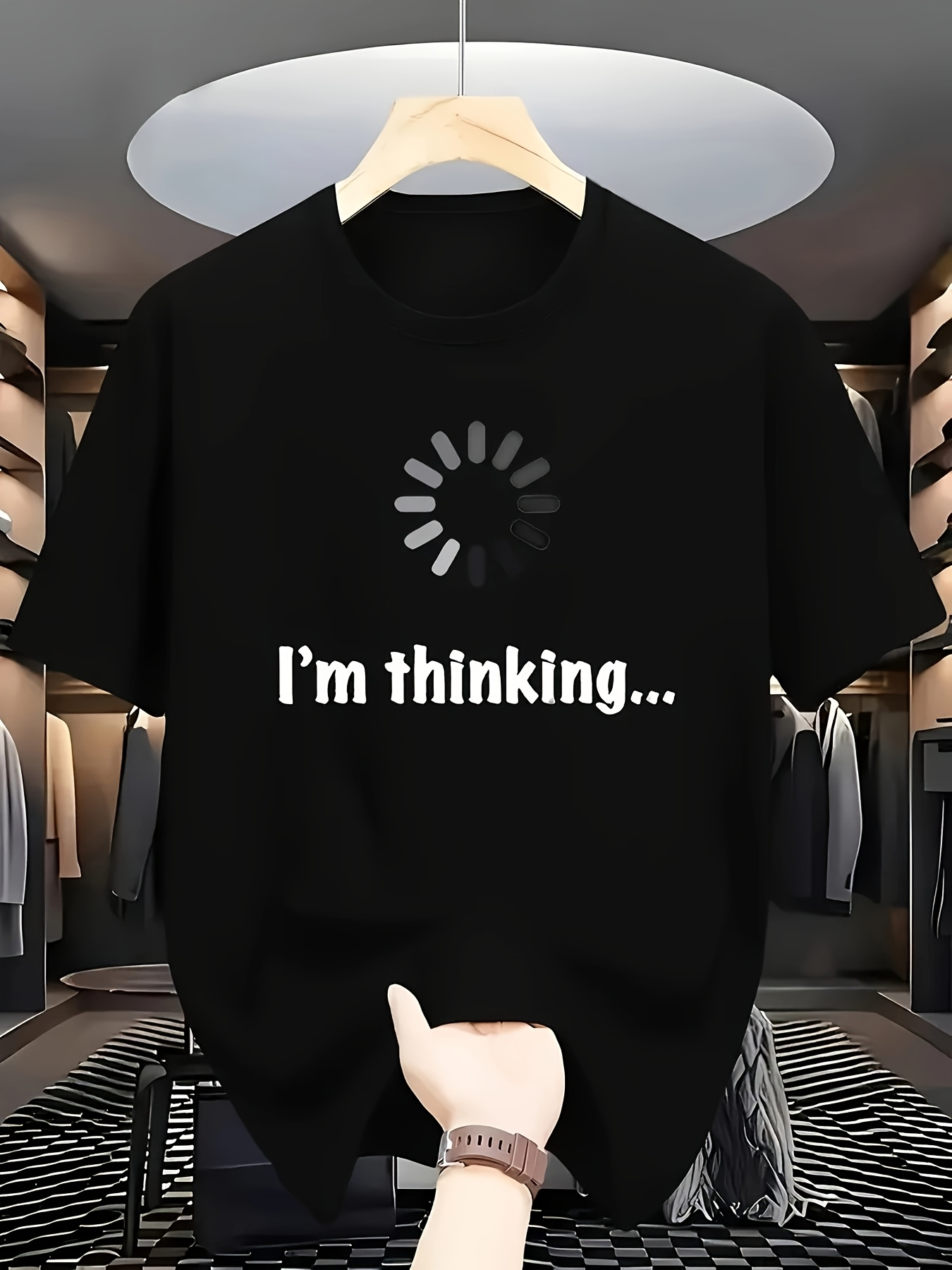 Men's Graphic T-Shirt Im Thinking Loading Symbol Over Minimalist Black Shirt