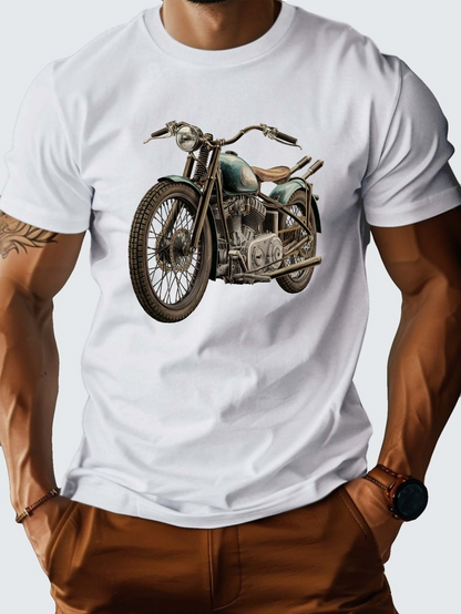 Men's Graphic T-Shirt Classic Green Retro Motorcycle Under Bright Studio Lighting Motorcycle