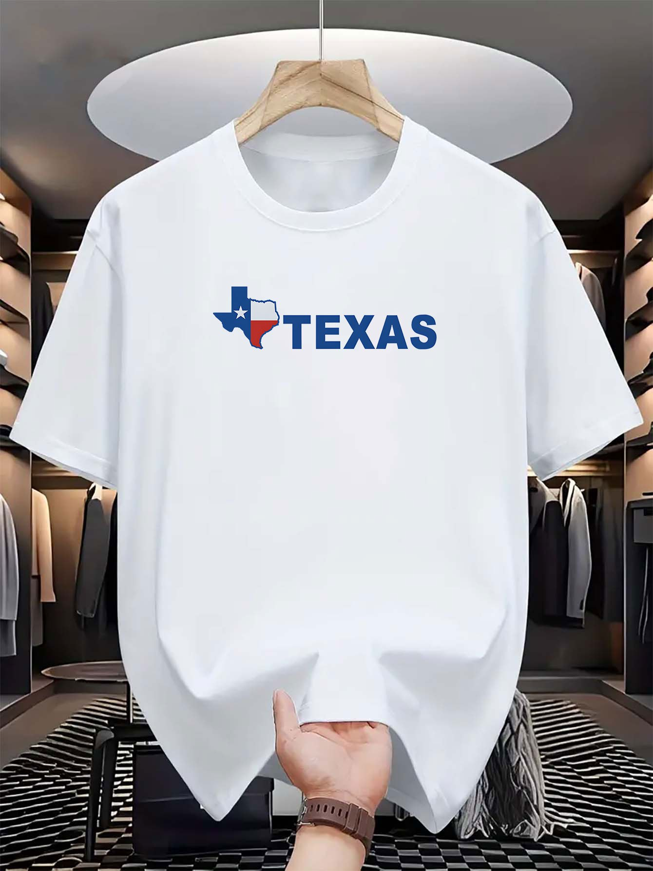 Men's Graphic T-Shirt Texas State Map With Blue Red Lettering Surrounded By Simple Outline Design Texas