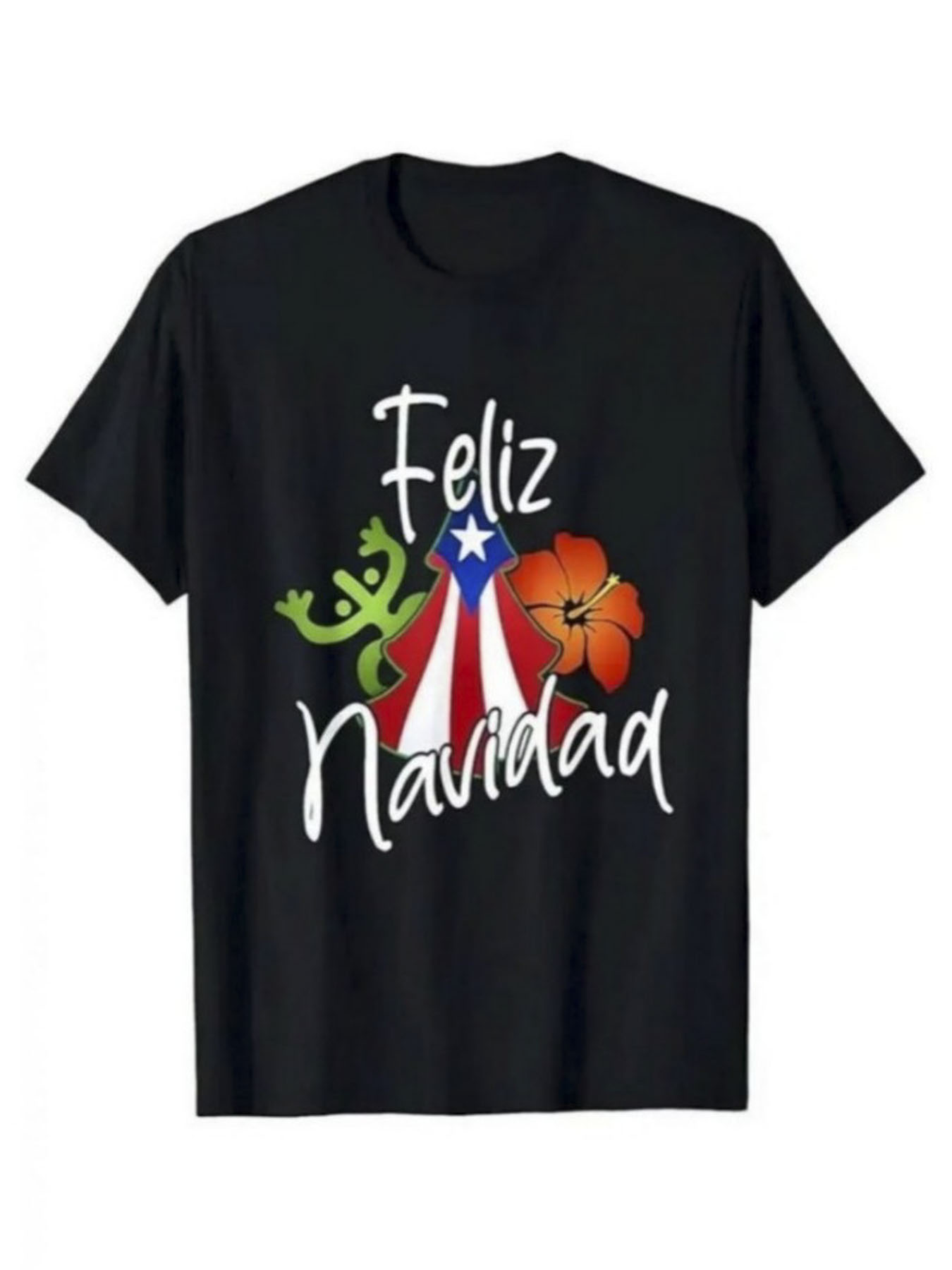Men's Graphic T-Shirt Puerto Rican Holiday With Lizard And Tropical Flower Christmas Tree
