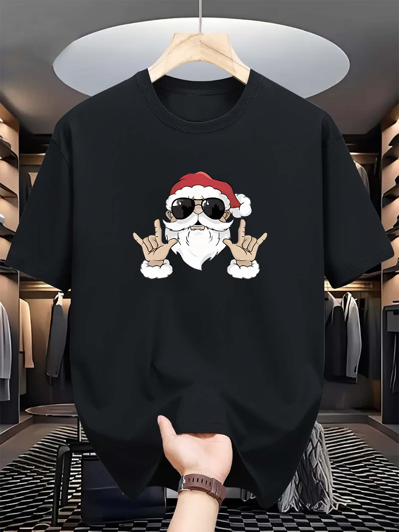 Men's Graphic T-Shirt Cool Santa Claus With Sunglasses And Holiday Hand Gesture Santa