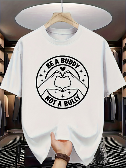 Men's Graphic T-Shirt Be A Buddy Not A Bully Heart Hands Surrounded By Stars And Circles