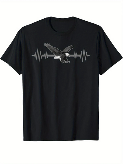Men's Graphic T-Shirt Heartbeat Lines Flying Eagle Soaring Above Mountain Landscape Eagle