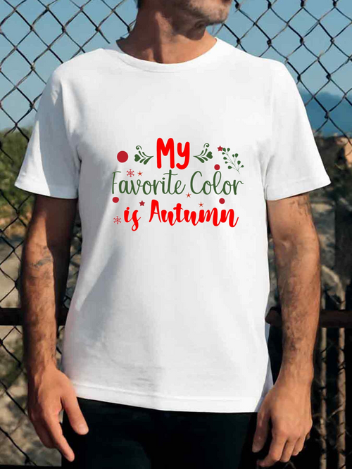 Men's Graphic T-Shirt My Favorite Color Is Autumn Leaf Sprigs With Red Accents Under Seasonal Letters