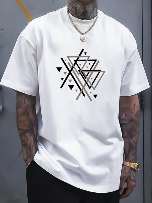 Men's Graphic T-Shirt Overlapping Geometric Triangles With Minimalist Modern Black Lines Graphic