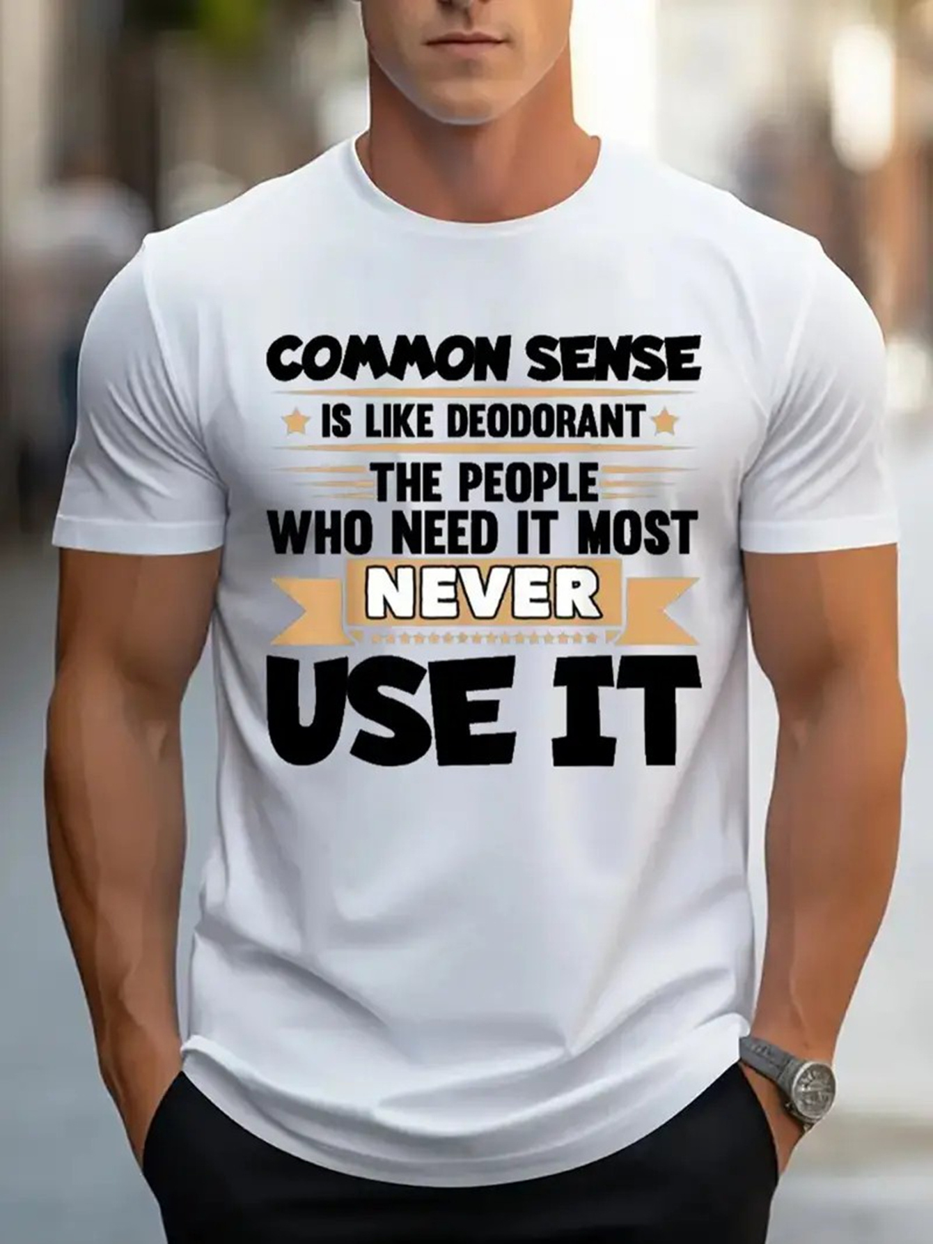 Men's Graphic T-Shirt Common Sense Deodorant Illustration With Bold Statement Typography Shirt