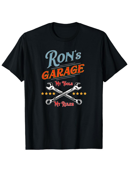 Men's Graphic T-Shirt Rons Garage Crossed Silver Wrenches Stars And Bold Slogan T Shirt