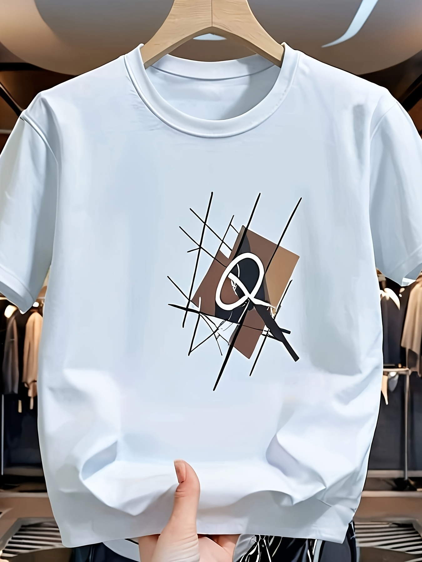 Men's Graphic T-Shirt Abstract Grid With Geometric Overlay And Artistic Brush Q Letter