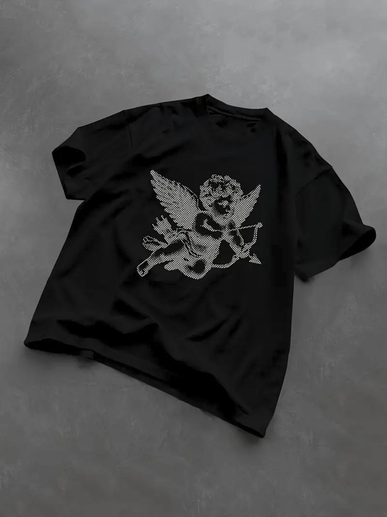 Men's Graphic T-Shirt Shimmering Winged Cupid Surrounded By Stars Holding A Bow Arrow Cherub