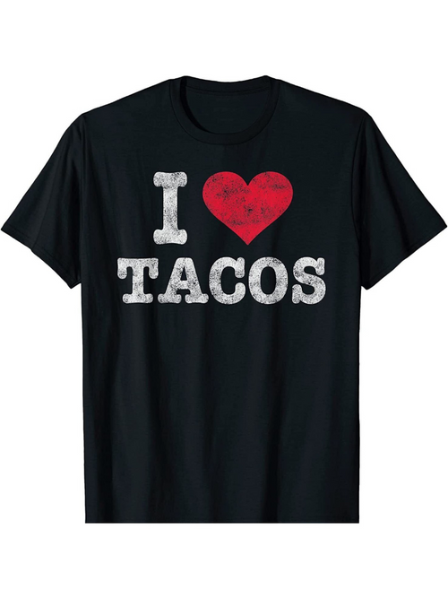 Men's Graphic T-Shirt I Love Tacos Bold Letters With Large Red Heart Tacos