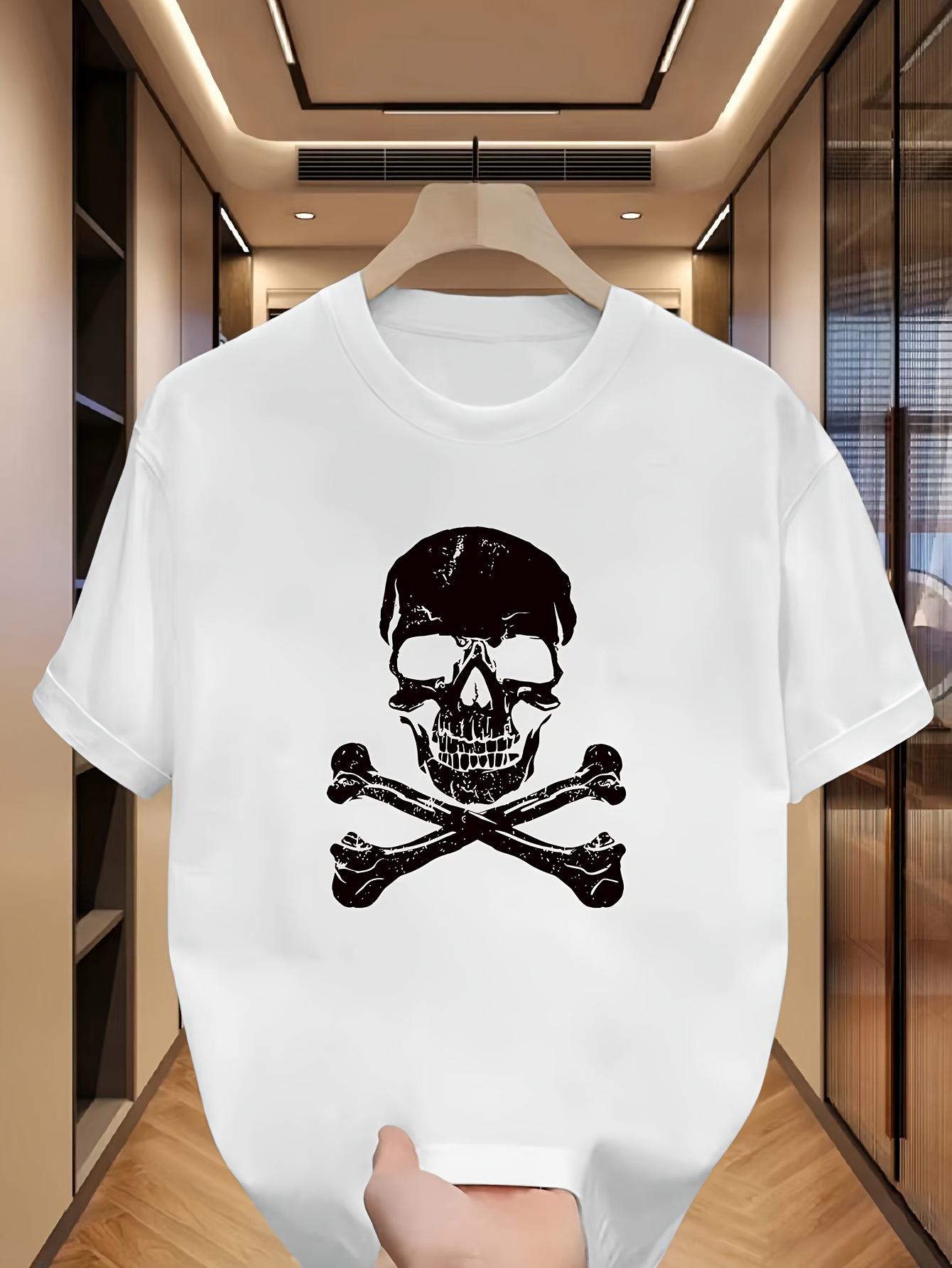 Men's Graphic T-Shirt Classic Skull And Crossbones Motif In Bold Black Graphic Skull