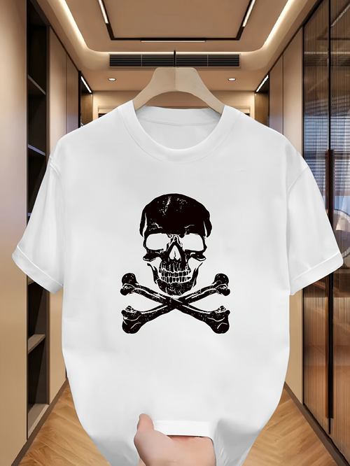Men's Graphic T-Shirt Classic Skull And Crossbones Motif In Bold Black Graphic Skull