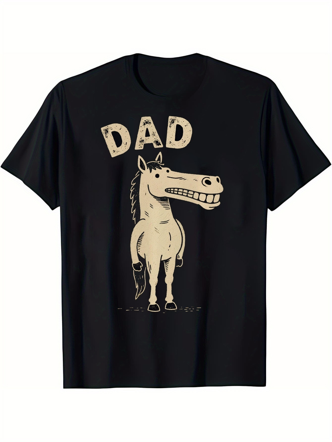 Men's Graphic T-Shirt Dad With Cartoon Grinning Horse Standing Under Bold Letters