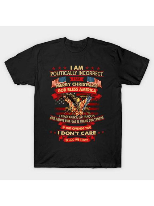 Men's Graphic T-Shirt Politically Incorrect Christmas Eagle With Red Banners And Patriotic Text Shirt