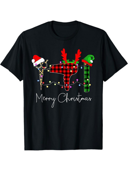 Men's Graphic T-Shirt Merry Christmas Plaid Reindeer With Holiday Lights Decorations Shirt