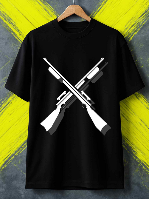 Men's Graphic T-Shirt Bold Monochrome Illustration With Crossed Hunting Rifles
