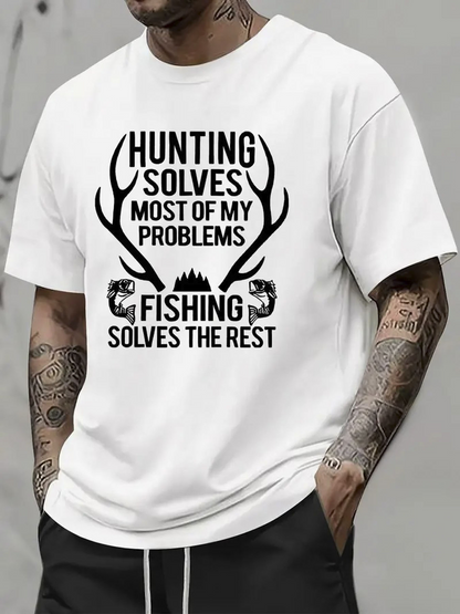 Men's Graphic T-Shirt Hunting Solves Problems With Antlers And Fish Graphic