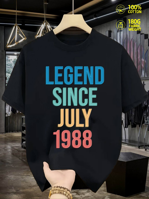 Men's Graphic T-Shirt Legend Since July 1988 Retro Multicolor Typography On Black T Shirt