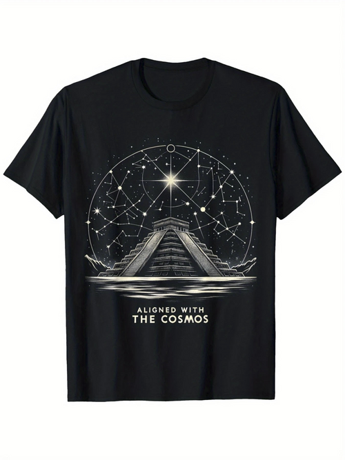 Men's Graphic T-Shirt Aligned With The Cosmos Under Starry Night And Ancient Monument