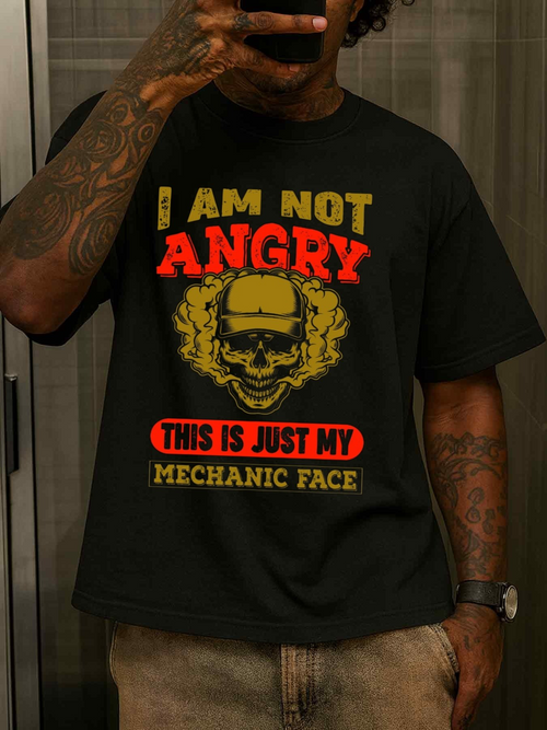 Men's Graphic T-Shirt I Am Not Angry With Cartoon Skull Graphic Mechanic Face