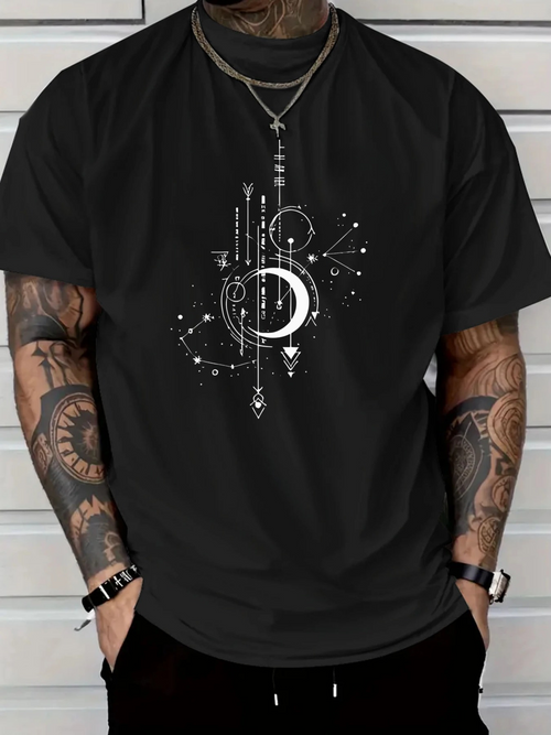 Men's Graphic T-Shirt Mystical Celestial Symbols With Arrows Stars And Crescent Moon