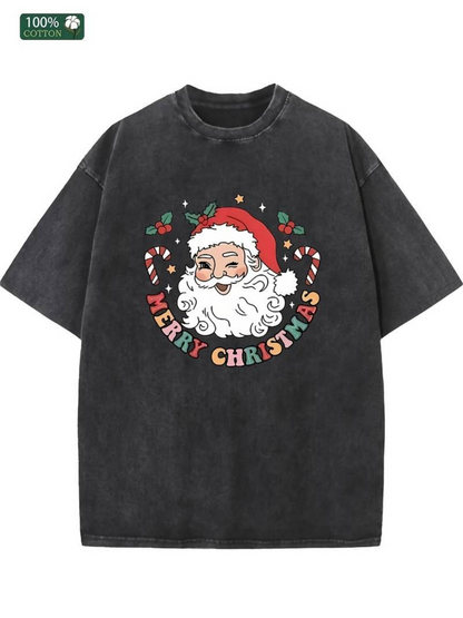Men's Graphic T-Shirt Merry Christmas With Candy Canes And Holly Jolly Santa Claus