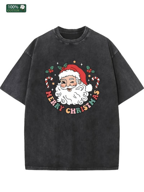 Men's Graphic T-Shirt Merry Christmas With Candy Canes And Holly Jolly Santa Claus