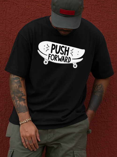 Men's Graphic T-Shirt Push Forward Playful Handwritten Text On Skateboard Graphic