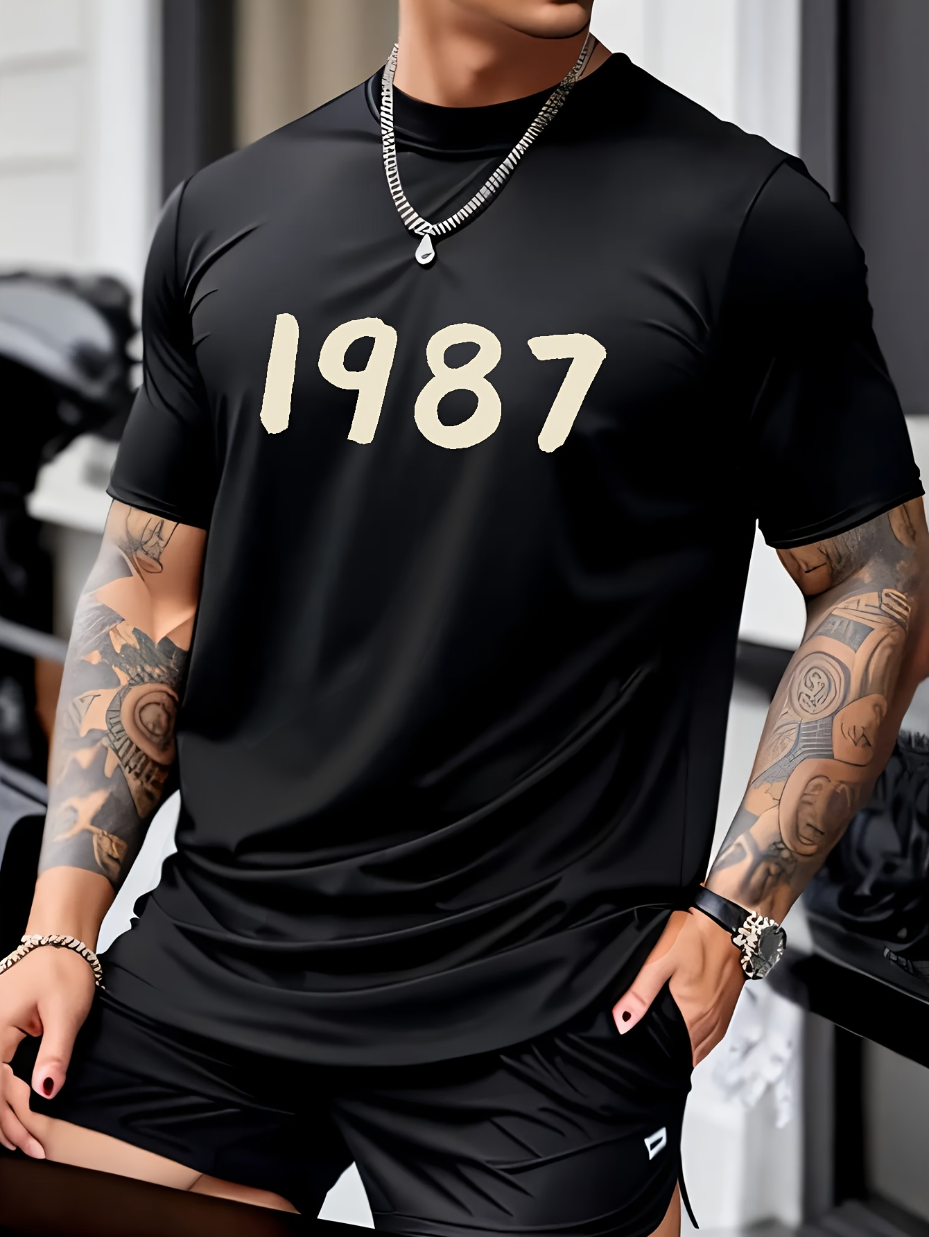 Men's Graphic T-Shirt Stylish Classic Minimal Numbers Bold Vintage Year 1987 Pattern