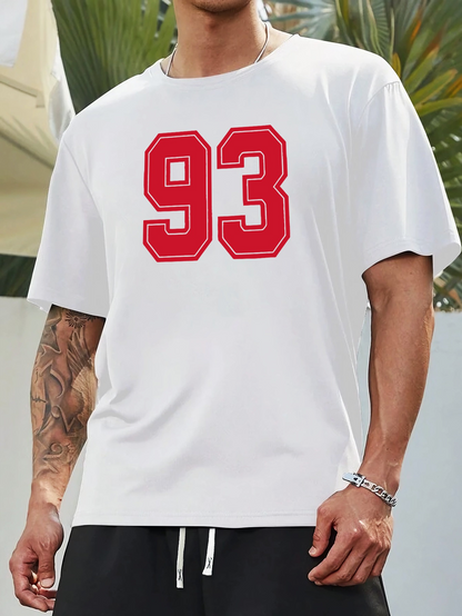 Men's Graphic T-Shirt Bold Red Varsity Numbers With White Trim On Plain Smooth Fabric T Shirt