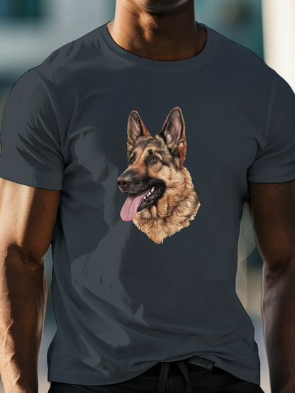Men's Graphic T-Shirt Realistic Brown And Black Fur Artistic Rendering Of A Playful German Shepherd Dog