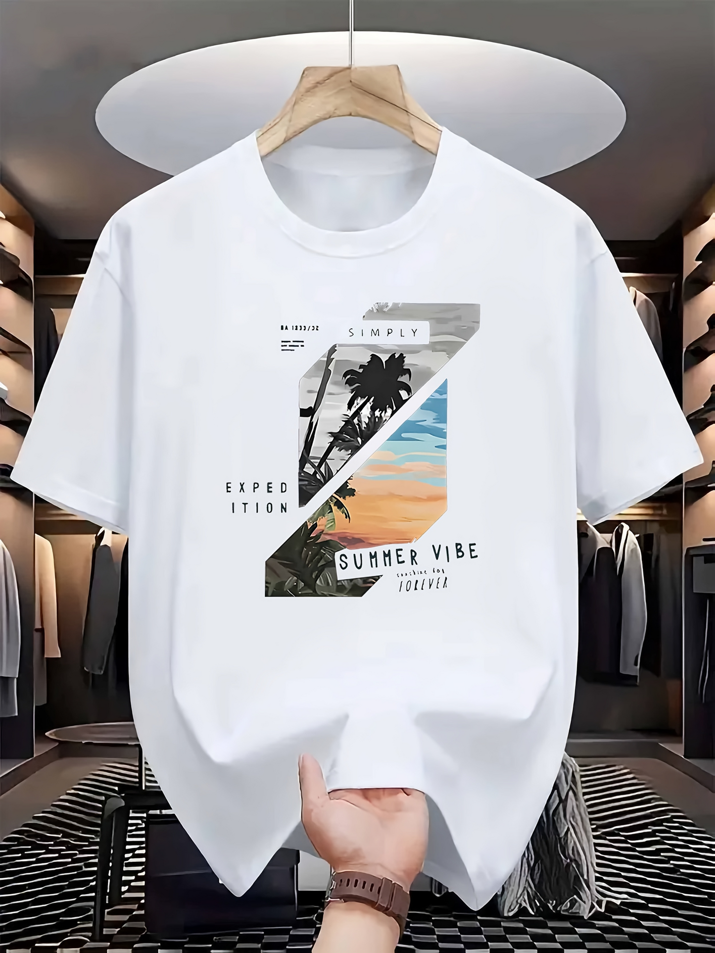 Men's Graphic T-Shirt Summer Vibe Sunset Beach With Palm Trees And Ocean View