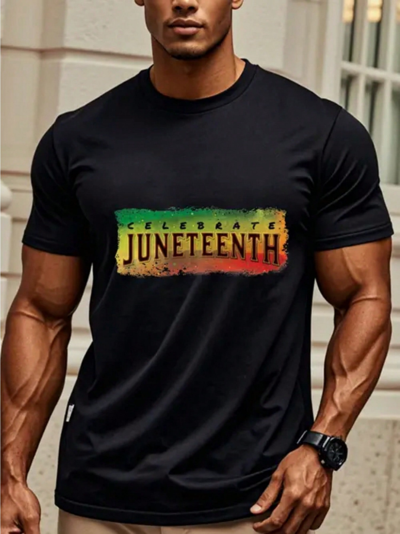 Men's Graphic T-Shirt Celebrate Juneteenth Watercolor Textured Brushstroke Print With Bold Lettering