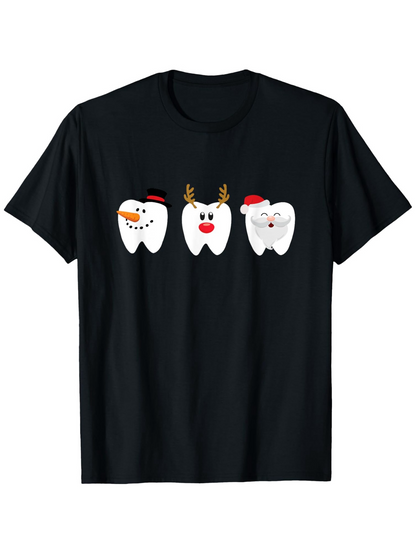 Men's Graphic T-Shirt Festive Holiday Decor With Cartoon Faces And Playful Tooth