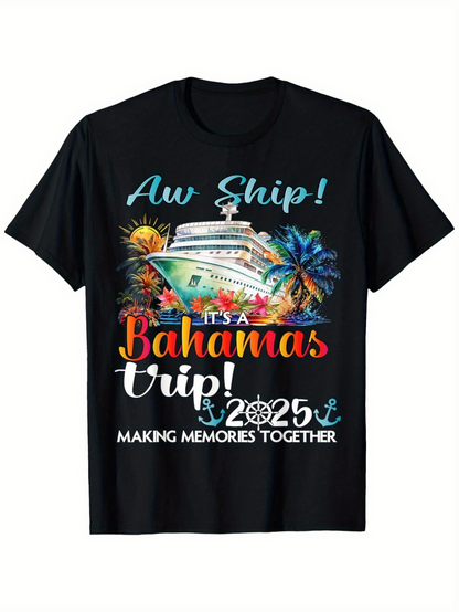 Men's Graphic T-Shirt Aw Ship Bahamas Trip 2025 With Colorful Palm Trees Ship