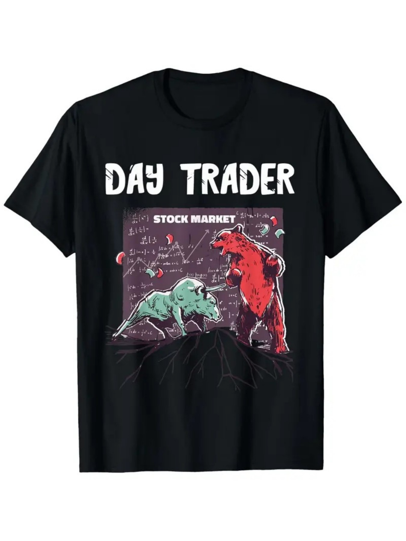 Men's Graphic T-Shirt Day Trader Neon Bulls And Bears With Rising Stock Market Chart