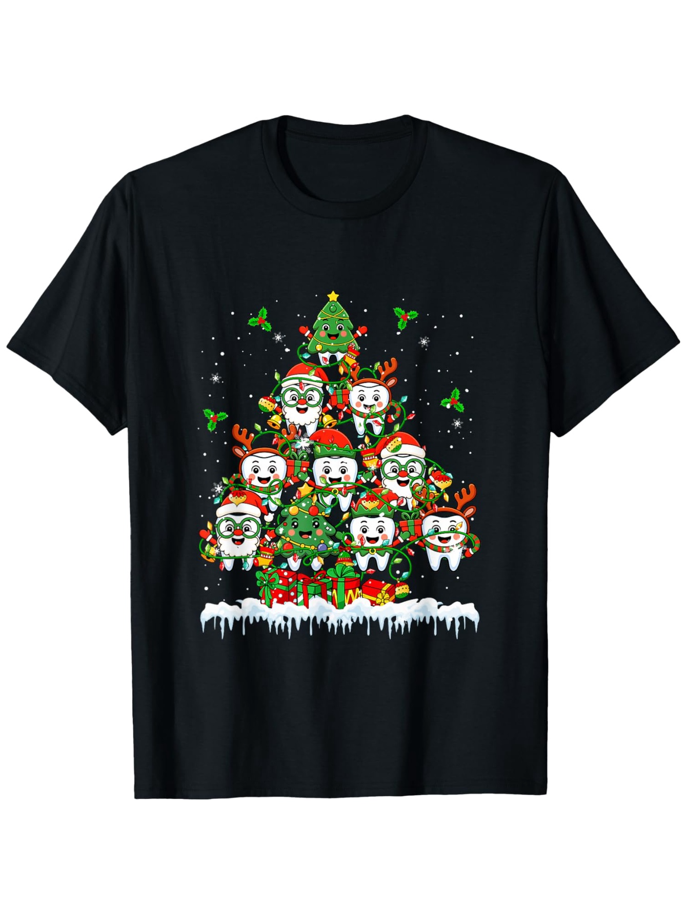 Men's Graphic T-Shirt Whimsical Christmas Tree With Smiling Dog Faces Adorned By Festive Garland