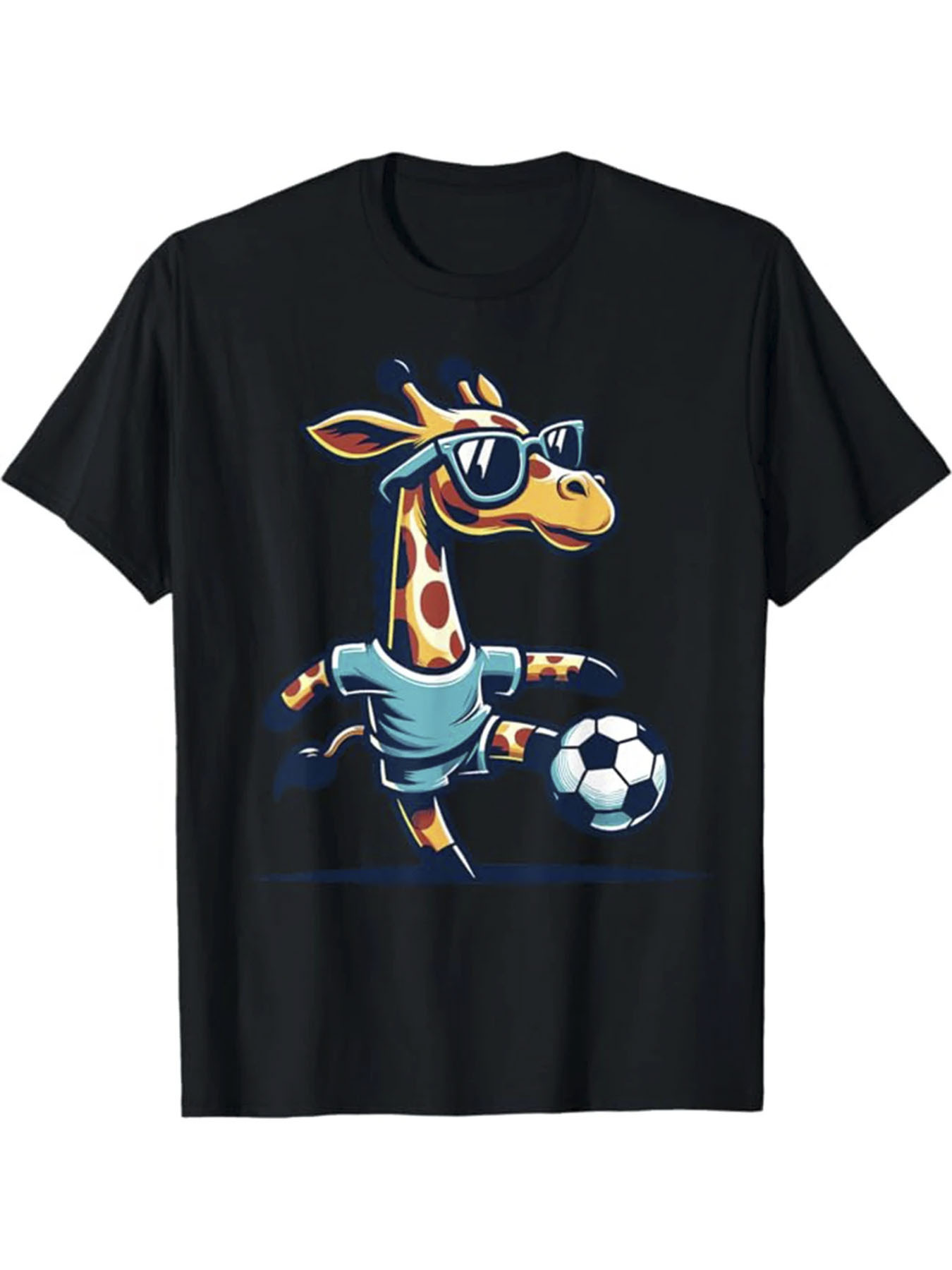 Men's Graphic T-Shirt Cool Cartoon Sunglasses Wearing Giraffe Playing Soccer Ball