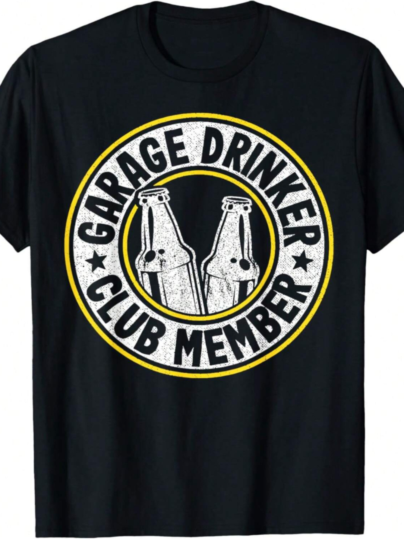 Men's Graphic T-Shirt Garage Drinker Club Member With Two Bottles Toasting In A Circular Design