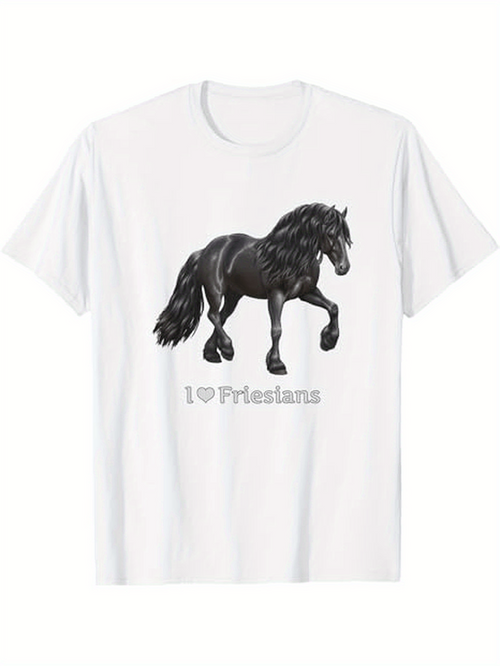 Men's Graphic T-Shirt I Love Friesians Elegant Horse Artwork With Flowing Mane Gentle Shadows