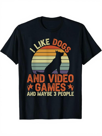 Men's Graphic T-Shirt I Like Dogs Colorful Silhouette With Sunset Graphic Behind Black Dog