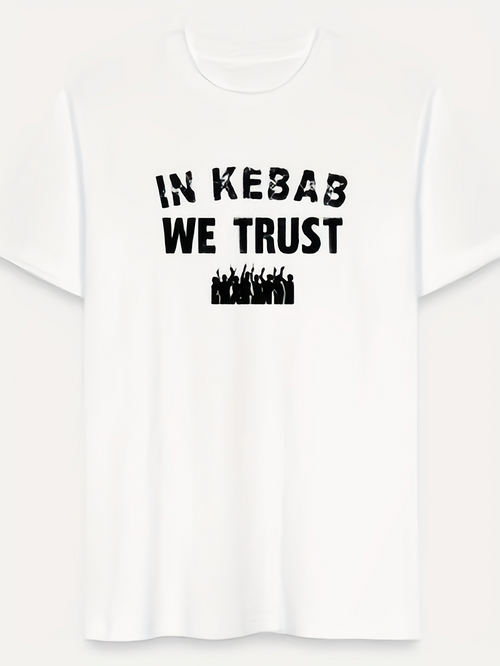 Men's Graphic T-Shirt In Kebab We Trust Standing Crowd With Raised Hands T Shirt