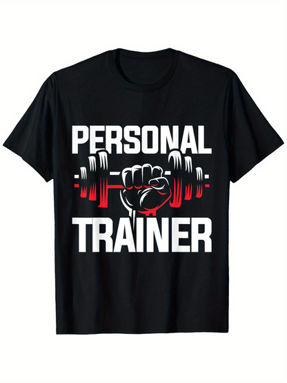 Men's Graphic T-Shirt Personal Trainer Strong Arm Holding Red Barbell Graphic