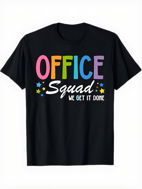 Men's Graphic T-Shirt Office Squad We Get It Done Bright Multicolor Lettering With Tiny Star Accents T Shirt