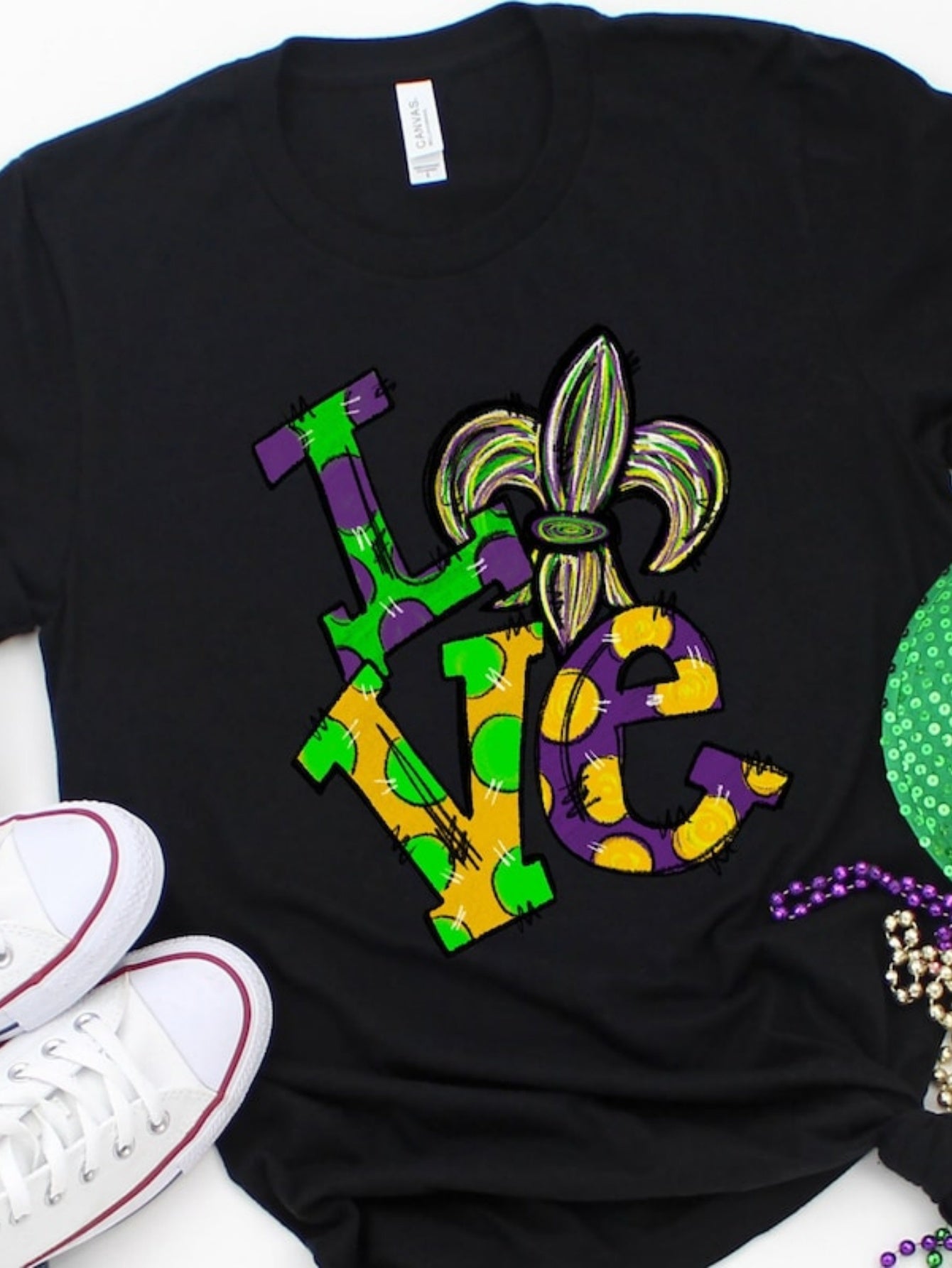 Men's Graphic T-Shirt Playful Polka Dot Letters With Green Fleur De Lis Emblem
