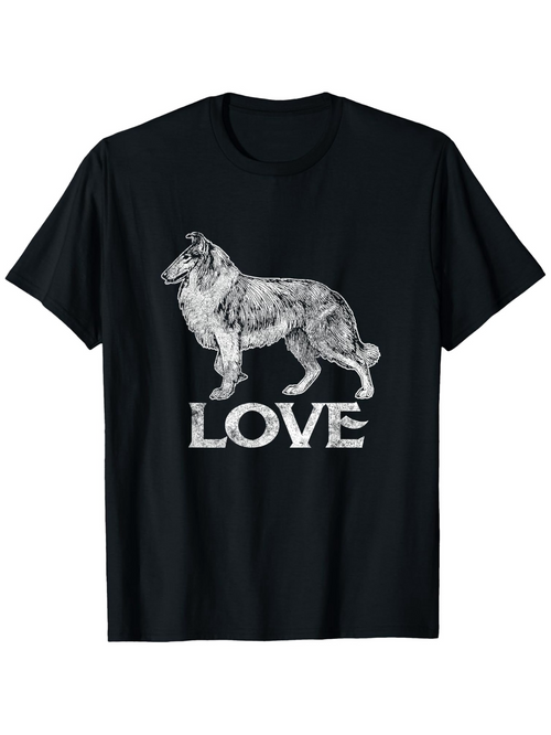 Men's Graphic T-Shirt Love Vintage Sketched Dog With Hand Drawn Style Collie