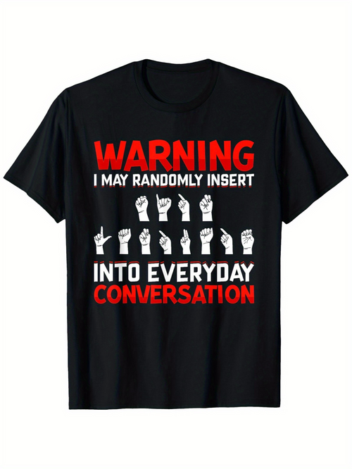 Men's Graphic T-Shirt Bold Red Lettering Over White Sign Language Hands Conversation T Shirt