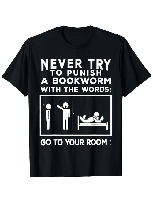 Men's Graphic T-Shirt Never Try To Punish A Bookworm Humorous Bedroom Companionship Stick Figure Design