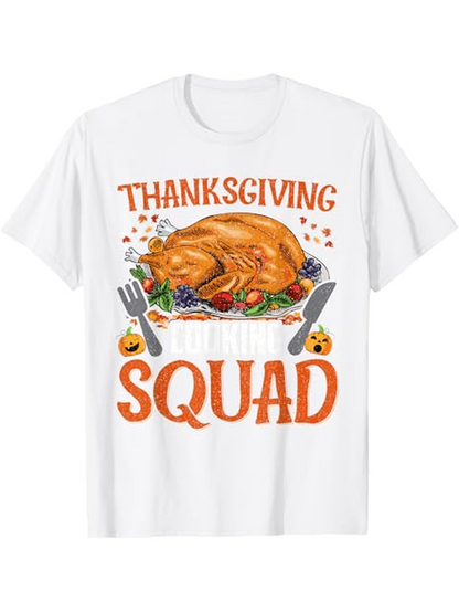Men's Graphic T-Shirt Thanksgiving Squad Juicy Turkey Surrounded By Autumn Vegetables And Festive Utensils